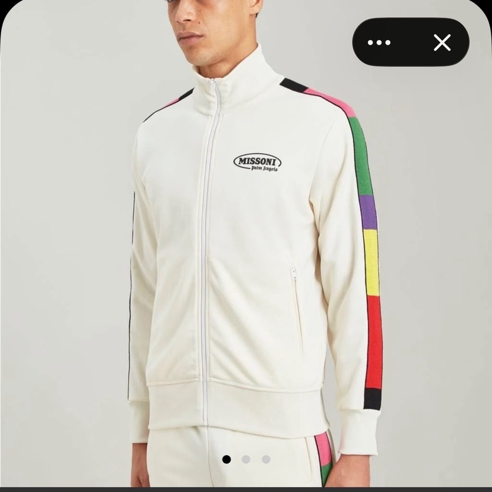 Missoni Cream Zip-Up Track Jacket with Multicolor Sleeve Stripes